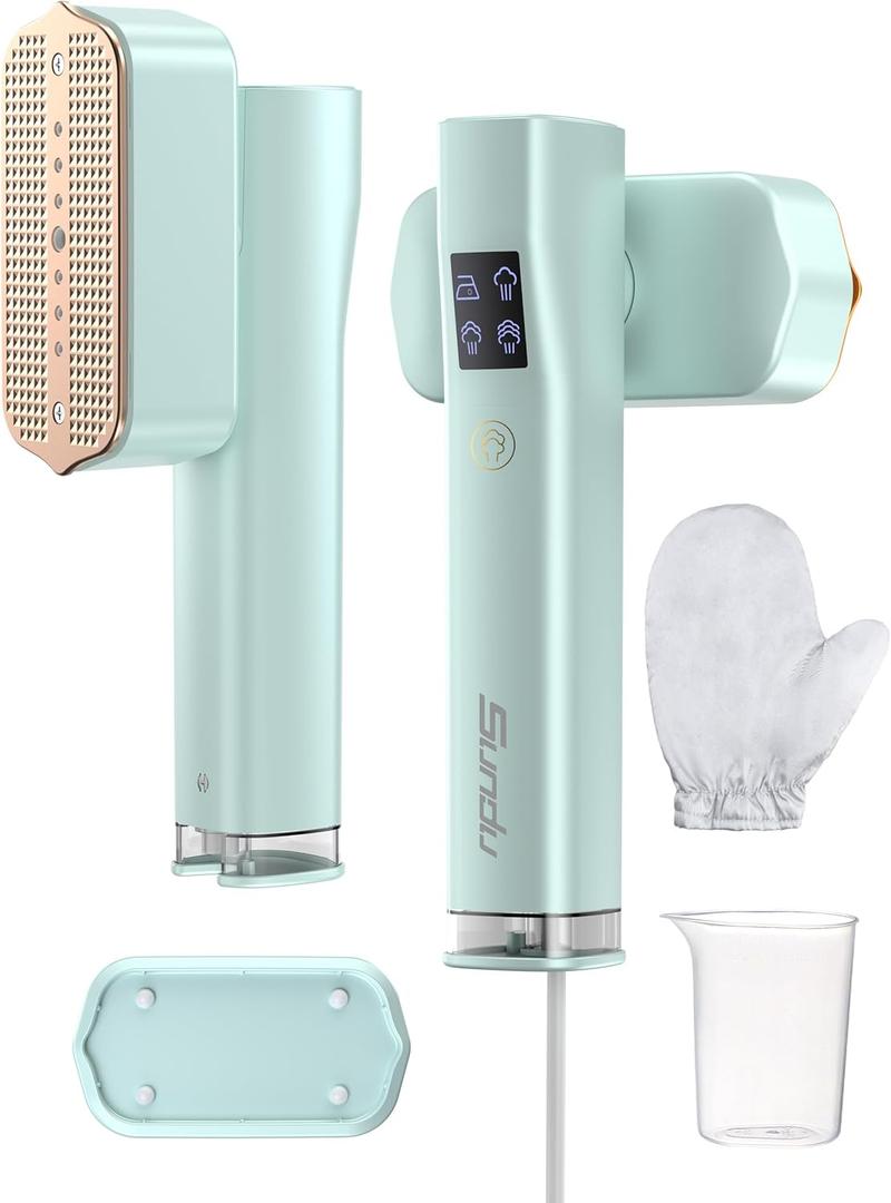 Steamer for Clothes,Sundu Portable 2-in-1 Travel Steamer&Iron,15s Fast Heat-up,100ml Water Tank,Ironing Gloves,25 Min Powerful Continuous Steam,1200W&4 Modes Light Steam Iron for Travel&Home(Green