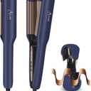 Aima Beauty 1 Inch Deep Wave Curling Iron Hair Crimper Waver Beach Waves Curling Wand, Memory Timer, Adjustable Temp Travel Dual Voltage Anti-Scald Lasting Style Ionic Anti-Frizz, Prussian Blue