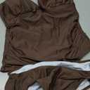 B2prity Halter Tankini Swimsuit for Women Tummy Control Two Piece Bathing Suit V Neck Swimwear with Shorts (Large, Brown)