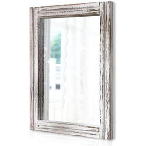 AAZZKANG Rustic Wall Mirror Rectangle Wood Framed Mirrors Large 20"x16" Decorative for Bedroom Bathroom Living Room Farmhouse Home Entryway Hanging White