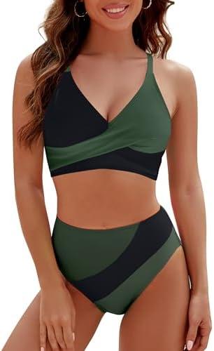 Blooming Jelly Womens  Bikini Top, Black/Green, Medium