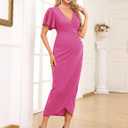 AISWI Womens Maternity Wrap Dress V Neck Ruffle Sleeves Semi Formal Baby Shower Photoshoot Party Cocktail Pregnancy (Pink, M)