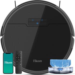 Tikom Robot Vacuum and Mop Combo, Robot Vacuum Cleaner with Powerful Suction, Super Thin, Self-Charging Robotic Vacuum Cleaner for Carpet, Pet Hair, Hard Floors, APP & Remote Control