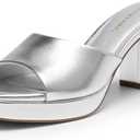 DREAM PAIRS Women's Platform Block Heel Mule Sandals, Square Toe Ankle Strap Slip On Comfortable Heeled Sandals for Party Wedding Shoes,Size 6.5,Silver,SDHS25006W