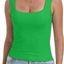 Dwnval Womens Sexy Square Neck Crop Tops Double Lined Sleeveless Halter Slim Fit Tank Top (Green, XS)