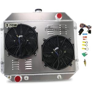 3 Row Aluminum Radiator for 1966-1979 Ford F100 F150 F250 F350 Bronco Truck 2.8-7.5L V8 Radiators with Electric Fan Shroud Thermostat Kit 1968 1969 1970