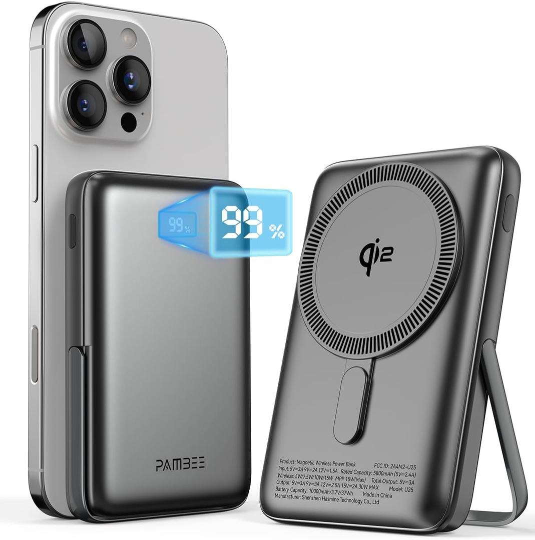 for MagSafe Battery Pack, Qi2 Certified 10,000mAh 30W Ultra Fast Magnetic Wireless Power Bank, Portable Charger with LED Display & Foldable Metal Stand, for iPhone 16/15/14/13/12 Series