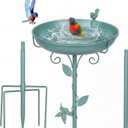 Bird Bath for Outside with 2 Bird Decor, Hummingbird on Pole & Sparrow on Bowl, 38.5 Inch Height Garden Birdbath, 12 Inch Antique Green Freestanding Birdfeeder Bath for Yard Patio