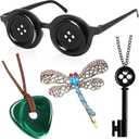 4PCS Halloween Costume Accessories,Button Eye Glasses/Necklaces/Dragonfly Hair Clip Women Men Halloween Cosplay Black