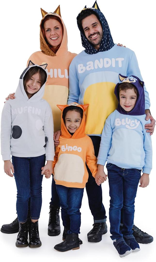 Bluey Bingo Dad Mom Fleece Matching Family Cosplay Pullover Hoodie Infant to Little Kid (5T) Orange Binggo