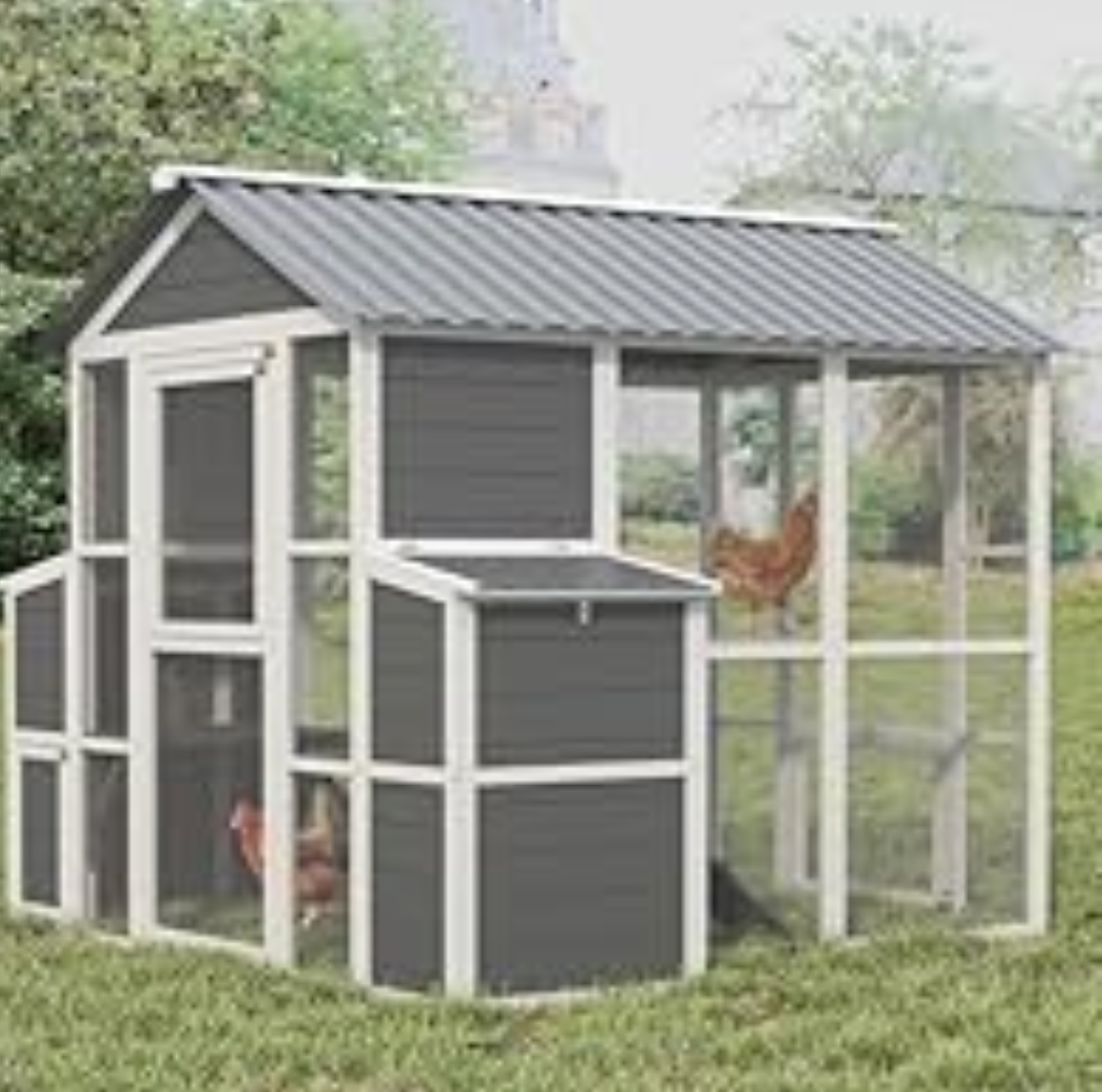 YOPTO Outdoor Wooden Chicken Coop for 10 Chickens, Large Hen House Poultry Habitat Pet Hutch Run Cage with 2 Chicken Nesting Boxes, Walk in Chicken Coops Run W/Ramp and Run, Waterproof Roof,(80"×82"×69")
