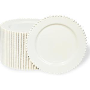 72 Pcs Party Plates Dinner Plate, 10 Inch Ivory Plastic Plate Disposable Heavy Duty,Fancy Ivory Charger Disposable Plastic Plate for Party Wedding Bridal Showers