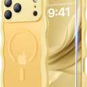 Magnetic for iPhone 17 Pro Max Case, 1X Screen Protector +1X Wrist Strap, Cute Wavy [Compatible with MagSafe][Full Camera Protection] Trendy Matte Women Girly Case for iPhone 17 Pro Max 6.9", Yellow