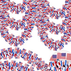 50FT 4th of July Patriotic Tinsel Garland Decorations, Red White and Blue Tinsel with Flag Metallic Glitter Hanging Garland for Memorial Day 4th of July Independence Day Indoor Outdoor Decor