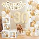 30th Birthday Decorations for Her - 66pcs Birthday Party Balloons Decorations Kit with Happy Birthday Banner for Women with Number 30 Foil Balloon, White Gold Balloons & Butterfly Decals
