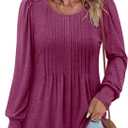 BETTE BOUTIK Long Sleeve Shirts for Women Fall Tops Dressy Blouses Crewneck Tunic Tops for Leggings S-3XL (Red, S)