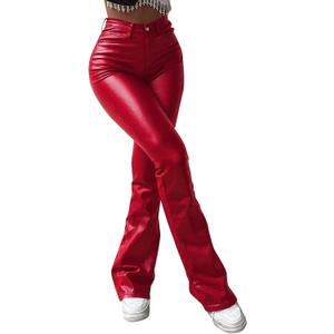 LovelyWholesale Women Faux Leather Pants High Waisted Flare Pants for Concert Party Club