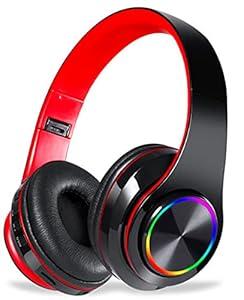 Fragolucyou Wireless Bluetooth Headphones-Colorful Lights, Large Battery Capacity, Foldable, Bluetooth 5.0, 10 m Range, Stereo Surround, Built-in Microphone, Comfortable affixed Ears (Black-red)
