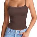 PINKMSTYLE Women's Sexy Square Neck Lace Cami Tank Tops Fitted Double Lined Sleeveless Crop Spaghetti Strap Summer Y2k Tops, Size: XL