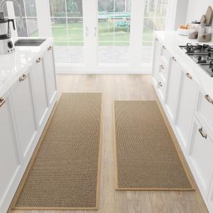 SUMLANS Kitchen Mat Set of 2 PCS, Cushioned Non Slip Rugs for Kitchen Floor, Absorbent Runner Comfort Standing Mats Washable for Kitchen, Office, Home, (Brown, 17.3"x47"+17.3"x71")