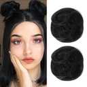 REECHO 2 PCS Mini Claw Clip in Messy & Cat Ears Hair Bun Extensions HB001 Wig Accessory Updo Hairpieces for Women Girls (Pack of 2-3.5" Wavy, Natural Black)