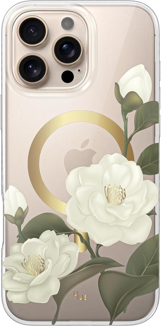 LONLI Hue - Magnetic Case for iPhone 16 Pro - [Compatible with Magsafe] - [360 Shock-Absorbent Bumper] - [Cute and Unique Phone Cover for Girls and Women] - Camellia