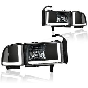 LED DRL Headlight Assembly, Compatible with 1994-2001 Dodge Ram 1500/1994-2002 Ram 2500 3500(DON'T Fit SPORT Models or Ram VAN Models) Headlights Kit, Headlamp Black Housing Clear Reflector