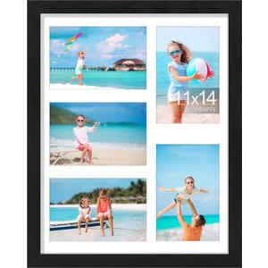 Vittanly 11x14 Collage Picture Frame, Displays 5Pcs 4x6 Pictures, Black | Picture Frame Collage for 5Pcs 4x6 Photos with Mat, MDF Photo Frames with Plexiglass, Horizontal or Vertical Display