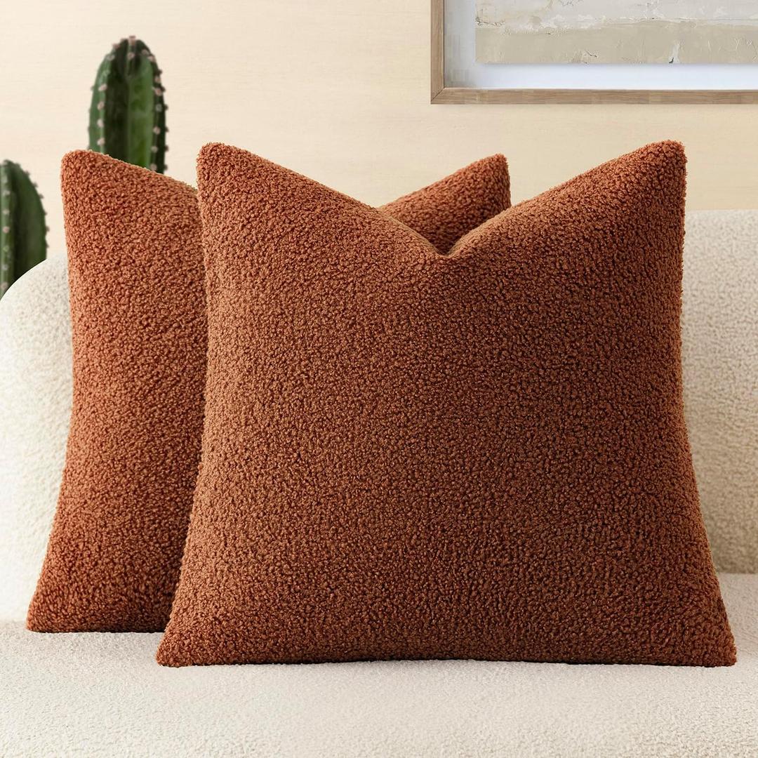 Foindtower Pack of 2, Curly Faux Fur Decorative Throw Pillow Covers Soft Neutral Plush Cushion Case with Zipper Cozy Modern Pillowcase for Home Living Room Couch Bed Sofa 20 x 20 Inch