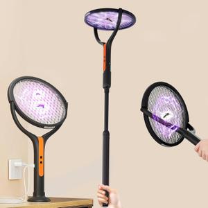 Rotating Head Electric Fly Swatter, 4200V Bug Zapper with Telescopic Extension, 3-in-1 Rechargeable Mosquito Racket for Handheld/Standing/Wall Mount Use - Indoor Outdoor