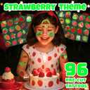 3 x 96PCS Strawberry Pre-cut Temporary Tattoos Berry First Birthday Party Supplies Decorations Cute Tattoos Stickers Party Favors Kids Gifts Girls Boys Classroom School Prizes Themed (Glow in the dark)
