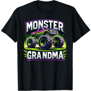 Monster Truck Race Racer Driver Grandma Mother's Day T-Shirt, Black, 5XL