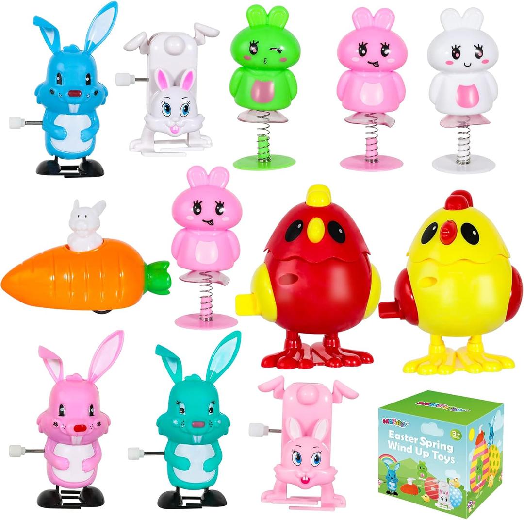 MGparty 12 Pack Easter Wind Up Toys Easter Party Favor Bunny Toys Easter Basket Stuffer Pinata Toys Goodie Bags Easter Gifts for Kids