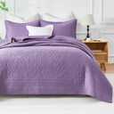 WINLIFE Cotton Quilt Bedding Set King Size, Dark Purple, 106''x98'' | Embroidery Floral Pre-Washed Oversized 3 Pieces Lightweight Bedspread Coverlet for All Season, with 2 Matching Shams