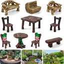 Morofme 10 Pcs Mini Garden Furniture Ornaments Miniature Table and Chairs Resin Bench Chair Kit Garden Furniture Accessories for Cake Topper Micro Landscape DIY Craft Succulent Flower Pot Decorations