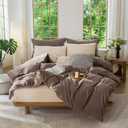 BDEAR 3 Pieces Reversible Duvet Cover Set King Size 104''W x 90''L, 100% Washed Cotton Duvet Cover with Zipper Closure Plus 2 Pillowcases, Double Sided with Light Chocolate Brown Plus Sandy Beige