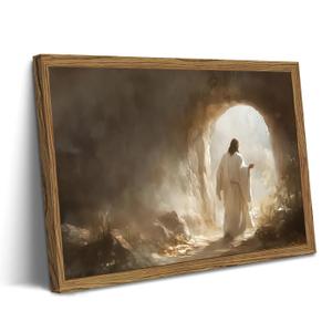 Framed Jesus Wall Art, Christian Jesus Resurrection Paintings Wall Decor, Leaves the Tomb Pictures Canvas Prints Religious Home Decor for Living Room Bedroom Church Prayer Room 16x24 inch