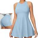 Heathyoga Womens Tennis Dress with Shorts Underneath Athletic Dress for Women Summer Romper Dresses with Pockets Golf Outfits (Large, Light Blue)