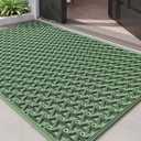 DEXI Front Door Mat Outside Entrance Rubber 32x48, Welcome Floor Doormat Heavy Duty Non Slip, Dirt Trapper Waterproof Exterior Entry Mats All Weather for Patio Entryway Drainage, Green