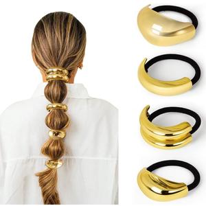 4 PCS Gold Hair Ties for Thick Thin Hair, Hair Accessories for Women Girls, Hair Cuffs Ponytail Holders