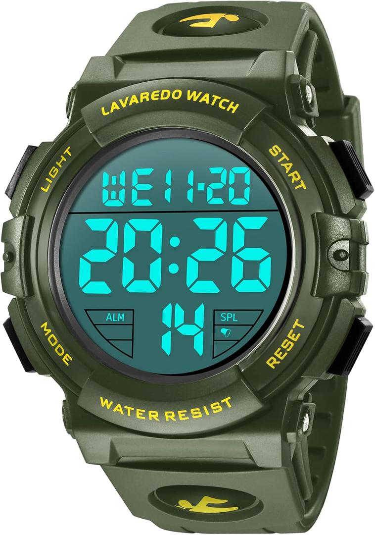 Mens Digital Watch Sports Military Watches Waterproof Outdoor Chronograph Wrist Watches for Men with LED Back Ligh/Alarm/Date
