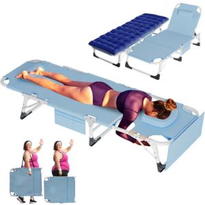 ABORON 3 in 1 Sun Tanning Chair Oversized with Mat & Face Arm Hole, Heavy Duty Folding Chaise Lounge Chairs, 5-Position Outdoor Lounge Chair/Pillow, for Beach, Pool, Lawn, Yard, Patio