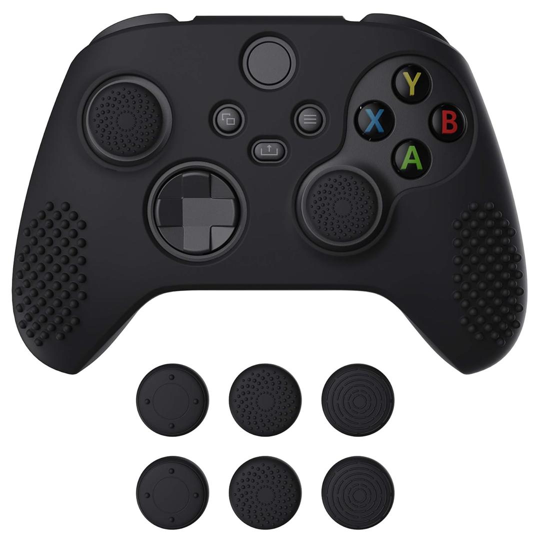 eXtremeRate PlayVital Black 3D Studded Edition Anti-Slip Silicone Cover Skin for Xbox Series X/S Controller, Soft Rubber Case Protector for Xbox Core Wireless Controller with 6 Black Thumb Grip Caps