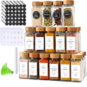 DIMBRAH Spice Jars with Label 24Pcs,Seasoning Containers,Glass Spice Jars with Bamboo Lids,Kitchen Essentials,Spices Container Set,Kitchen Set,Seasoning Organizer,Spice Rack Organizer for Cabinet