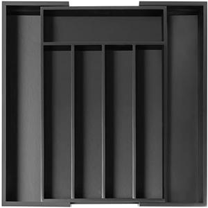 Besilord Expandable Utensil Organizer Silverware Organizer for Kitchen Adjustable Utensils Holder Bamboo Large Flatware Silverware Cutlery in Drawer (7 Slot, Black)