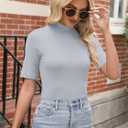 ANRABESS Women Tops Mock Neck 1/2 Short Sleeve Slim Fit Basic Tee Shirts Dressy Work Business 2026 Summer Fall Casual Outfits