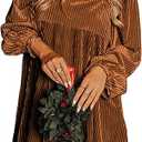 Chvity Women Velvet Backless Mini Dress Sqaure Neck Long Sleeve Casual Loose Holiday Party Winter Babydoll Velour Dressess M