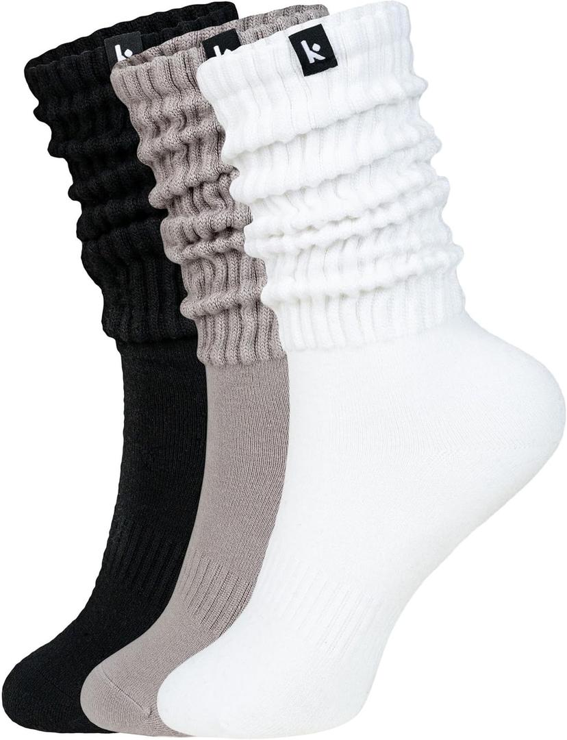 Kamo Fitness Cozy 3-Pair Pack - Scrunch Long Crew Socks for Women, Soft & Breathable Boot and Slouch Socks, Size 5-9 (Mixed)
