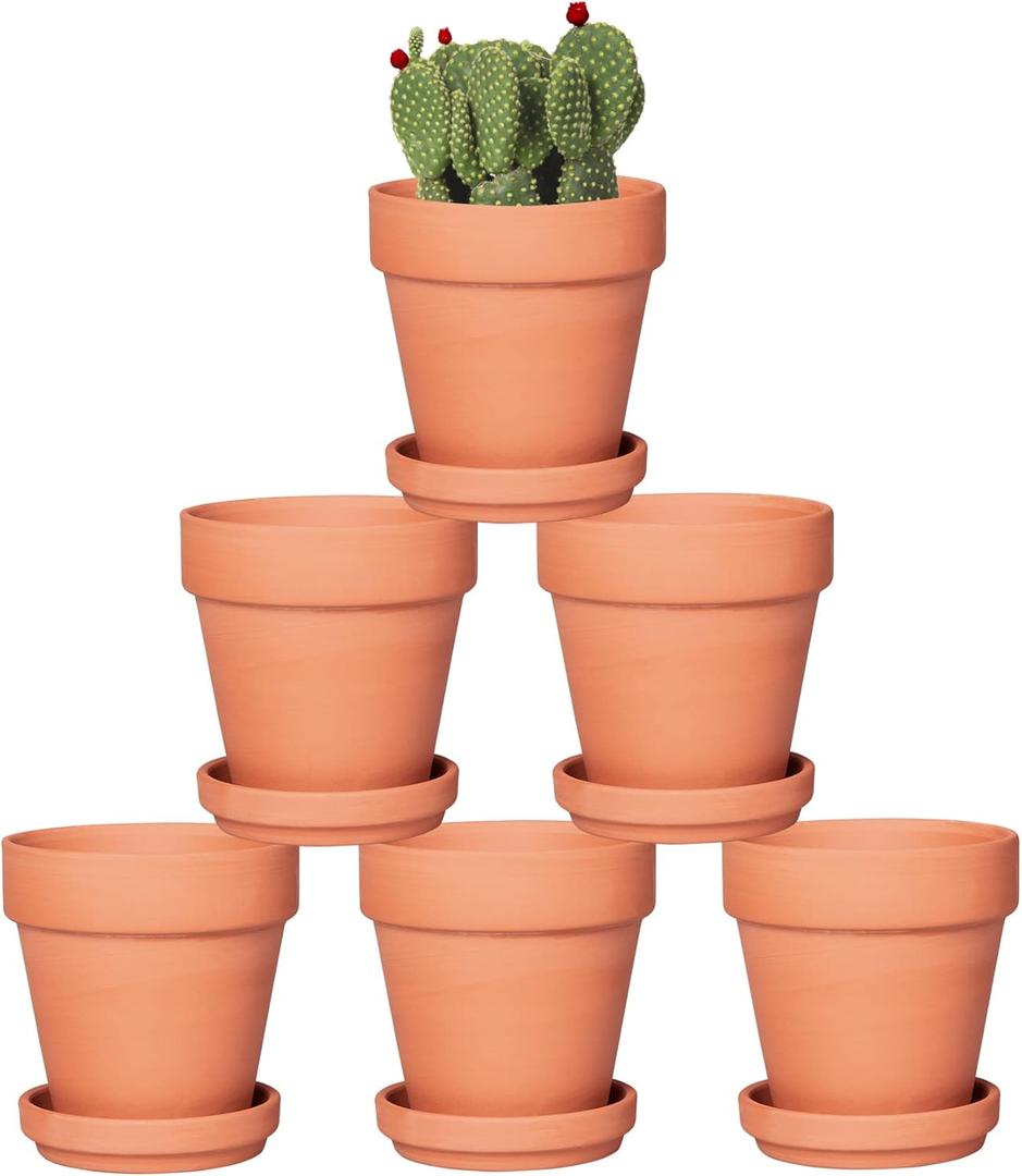 Orceler 4 Inch Terracotta Pots with Saucer - 6 Pack Small Clay Plant Pots with Drainage Holes, Flower Pots with Tray, Terra Cotta Pots for Indoor Outdoor Plants, Crafts, Wedding Favor