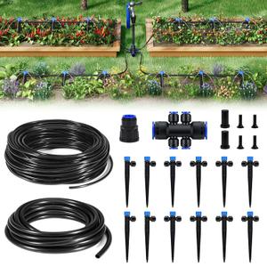 HIRALIY 50FT Garden Watering System, Drip Irrigation Kits for Plants, New Quick Connector, Blank Distribution Tubing, Saving Water Automatic Irrigation Equipment for Patio Lawn